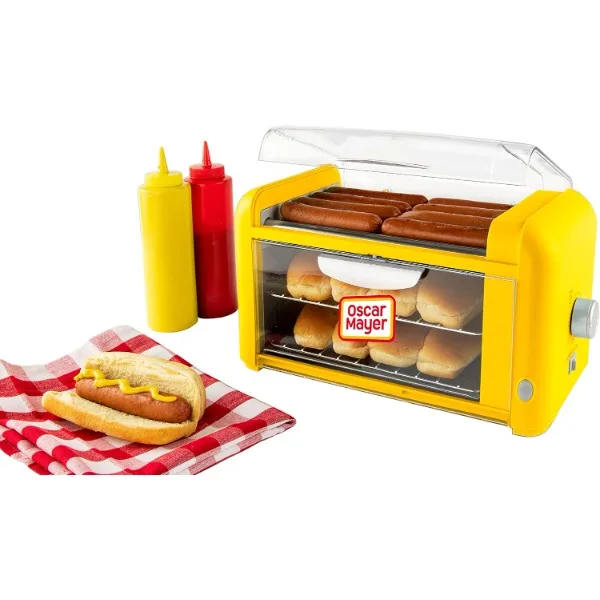 

Nostalgia Oscar Mayer Extra Large 8 Hot Dog Roller & Bun Toaster Oven, Stainless Steel Grill Rollers, Non-stick Warming Racks