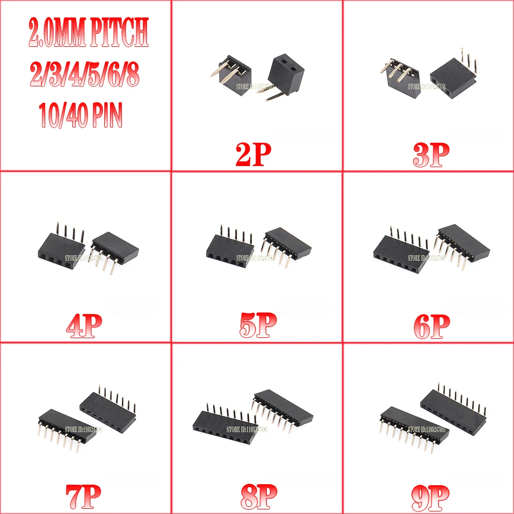 10pcs 2.0mm Pitch 2/3/4/5/6/8/10/40 Pin Single Row Right Angle Female Pin Header 2mm Strip Connector Socket 3p/4p/6p/8p/20p/40p