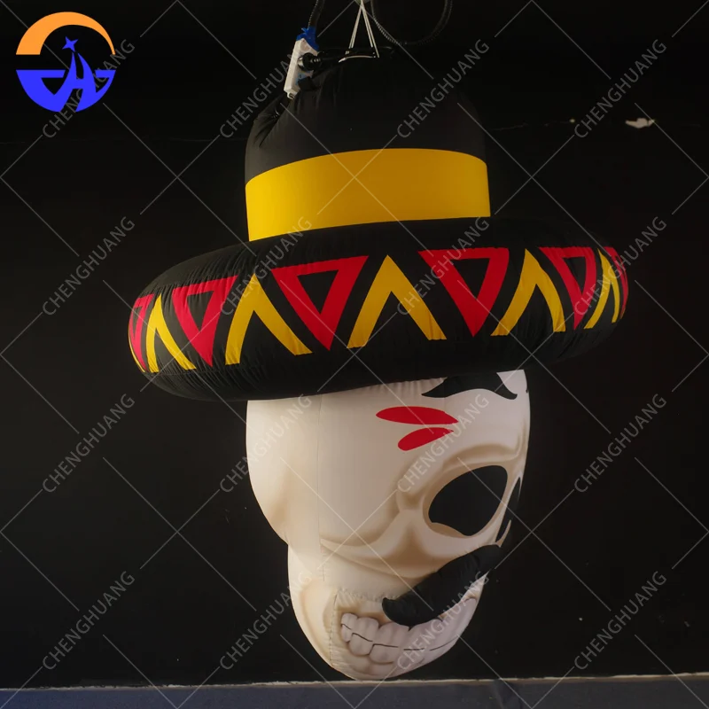 Large Inflatable Calavera with Mustache Art Installation, Promotional Blow up Inflatable for Mall & Event