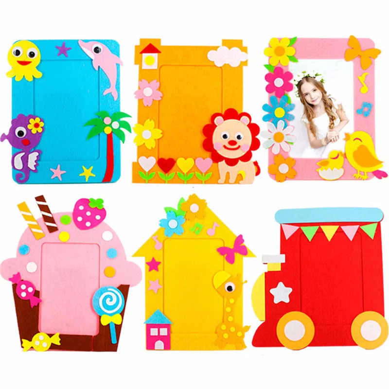 3Pcs 6 Inch Cartoon Animal Photo Frame Creative Non-woven Fabric DIY Applique Kids Handmade Craft Art Toys Montessori Girl Gifts