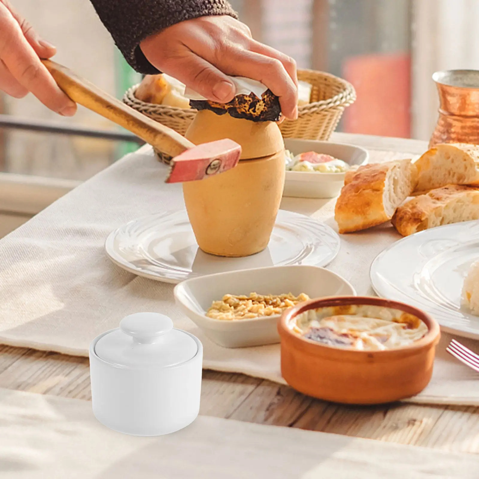 Azucarero de Cerámica Blanco Vintage con Tapa, Recipiente Pequeño para Café, Almacenamiento de Azúcar, Decoración de Cocina, Barra de Café