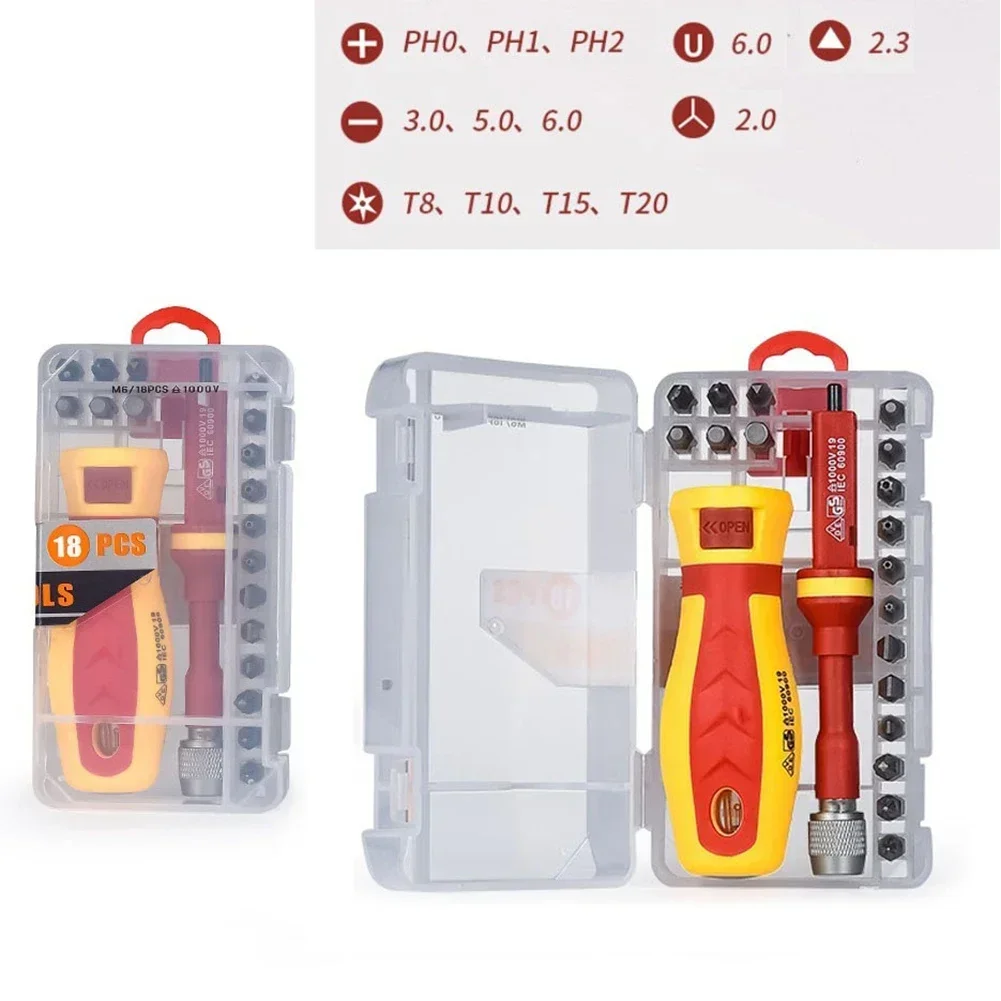 18 In 1 1000V Magnetic Screwdrivers Bits Set Slotted Cross Torx Bits Insulated Electrician Screwdriver For Electrician Repairing