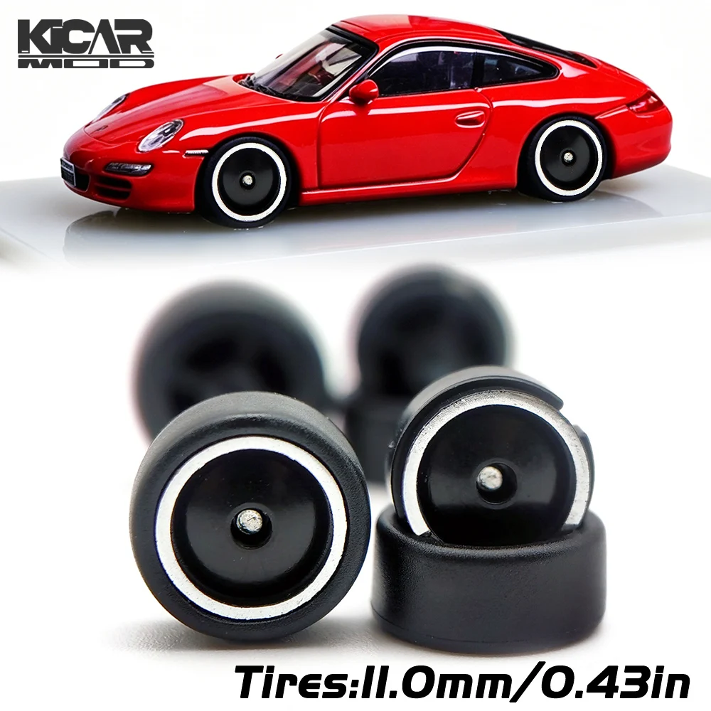 Model Car 1/64 Removable Rubber Slick Tires 11mm Mirror Finish Rims, RLC Premium Wheels for Advan GT(1 Set)