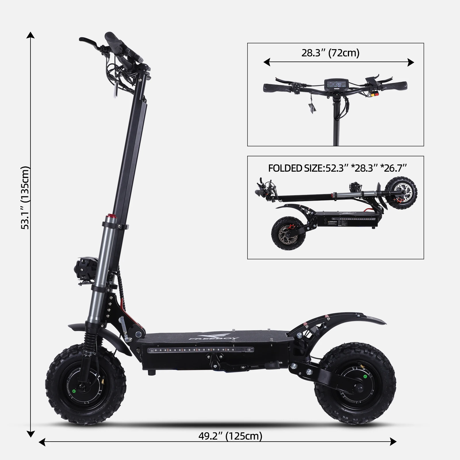 J30MAX elektrische scooter voor volwassenen, tot 53 MPH 6000W dubbele motor, 60V38Ah batterij, 11 inch all-terrain band, hydraulische rem e-scooter