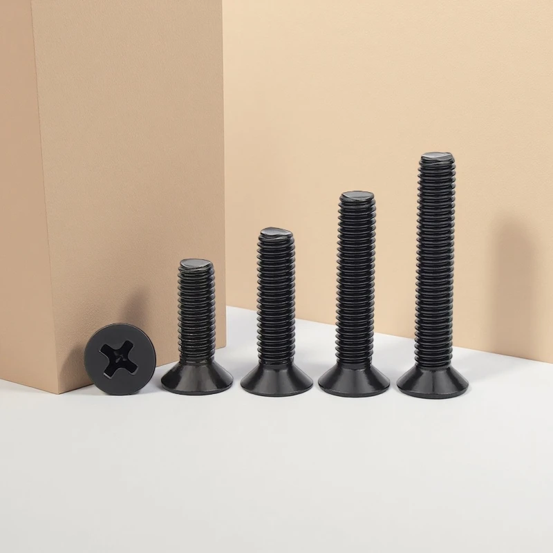 M1 M1.2 M1.4 M1.6 M1.7 M2 M2.5 M3 M3.5 M4 M5 Cruz Recesso Phillips Parafuso de cabeça escareada plana GB819 Aço carbono preto
