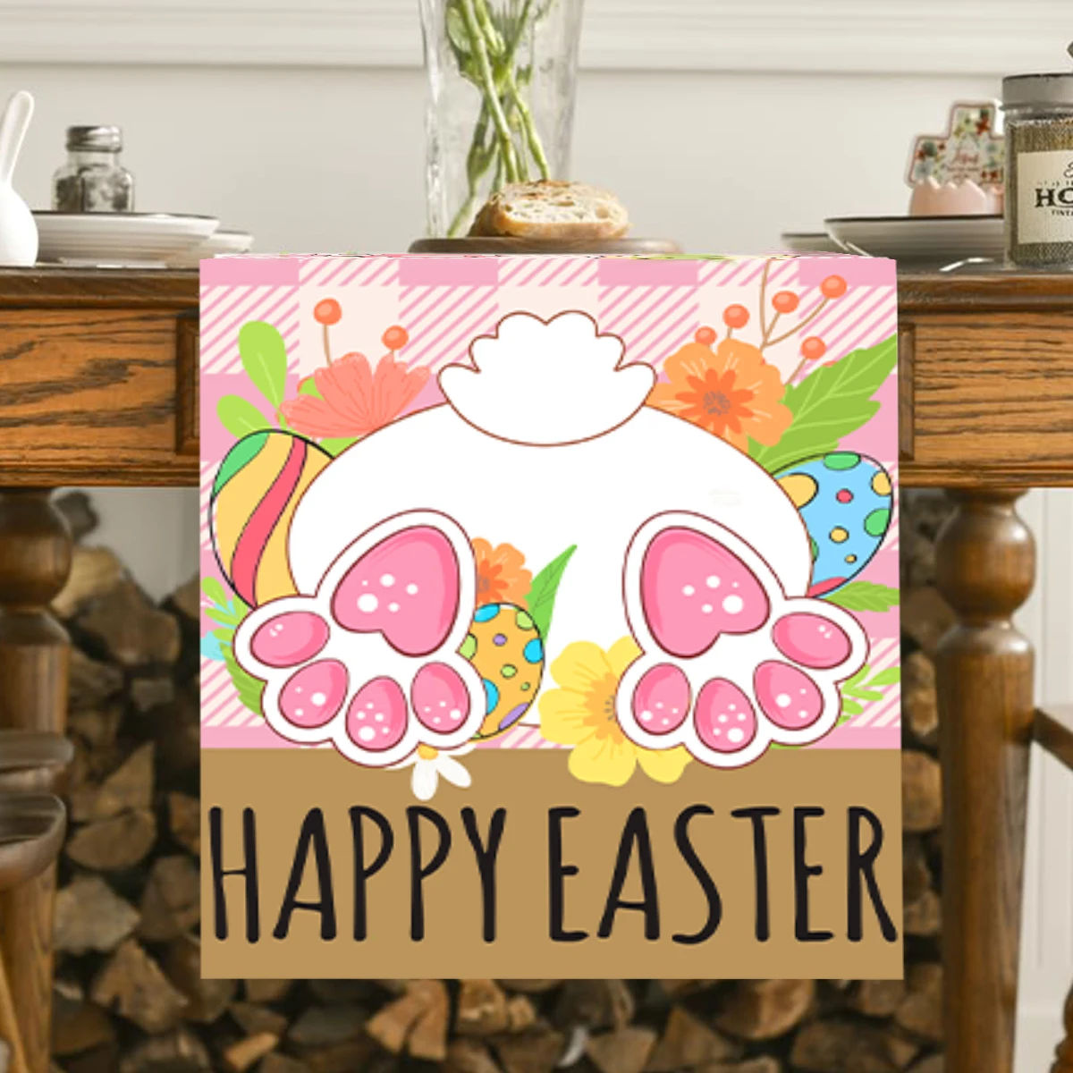 

35x180cm Easter Table Runner Watercolor Bunny Eggs Table Runner Happy Easter Decor for Kitchen Dining Table Home Party Decor