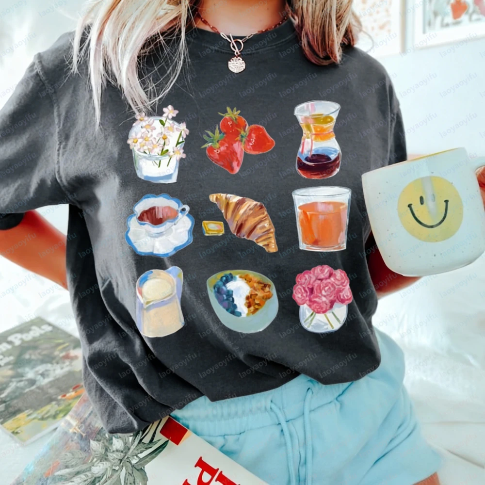 Breakfast Club Croissant Cotton Shirt Cute Preppy Girly Retro French Pastry Coffee Tshirt Gift for Foodie Brunch Social Club Tee view 3