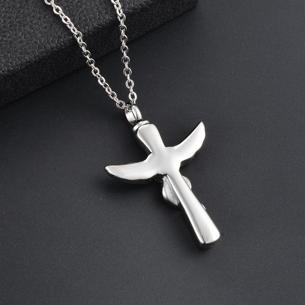 Cross with heart Urn Necklace Stainless Steel Cross Cremation Pendant For Ashes Keepsake Jewelry For Men with funnel