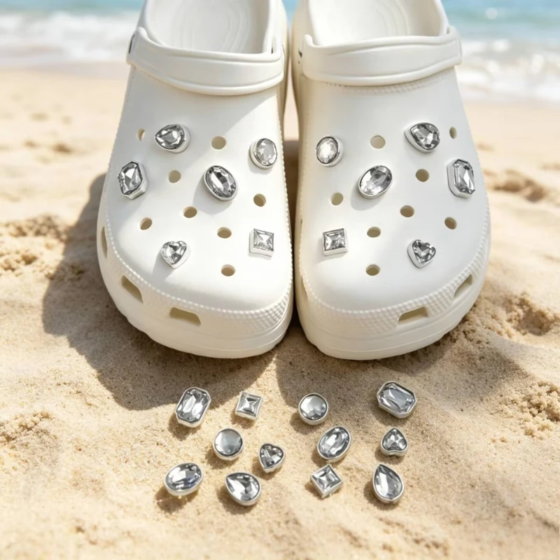 12PCS DIY Fashion Crystal Diamond Shoe Charms Set Designer Quality Garden Hole Shoe Decoration Accessories Gift