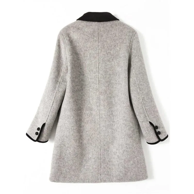New High Quality Woolen Coat Female Autumn Winter Fashion Korean Slim Casual Versatile Style Contrast Color Wool Overcoat Women