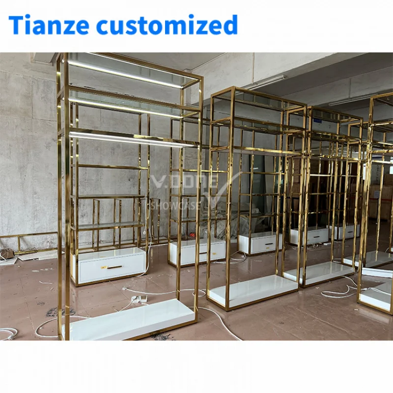 [Customized]High-end Clothing store furniture design retail store metal display racks Shelf Clothes display rack cabinet ra