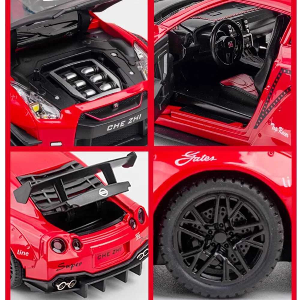 1:24 Schaal GTR R35 R50 Legering Model Auto Diecast Speelgoed Hoge Simulatie Voertuig met Pull Back Geluid Licht Speelgoed voor Kinderen Jongens Geschenken