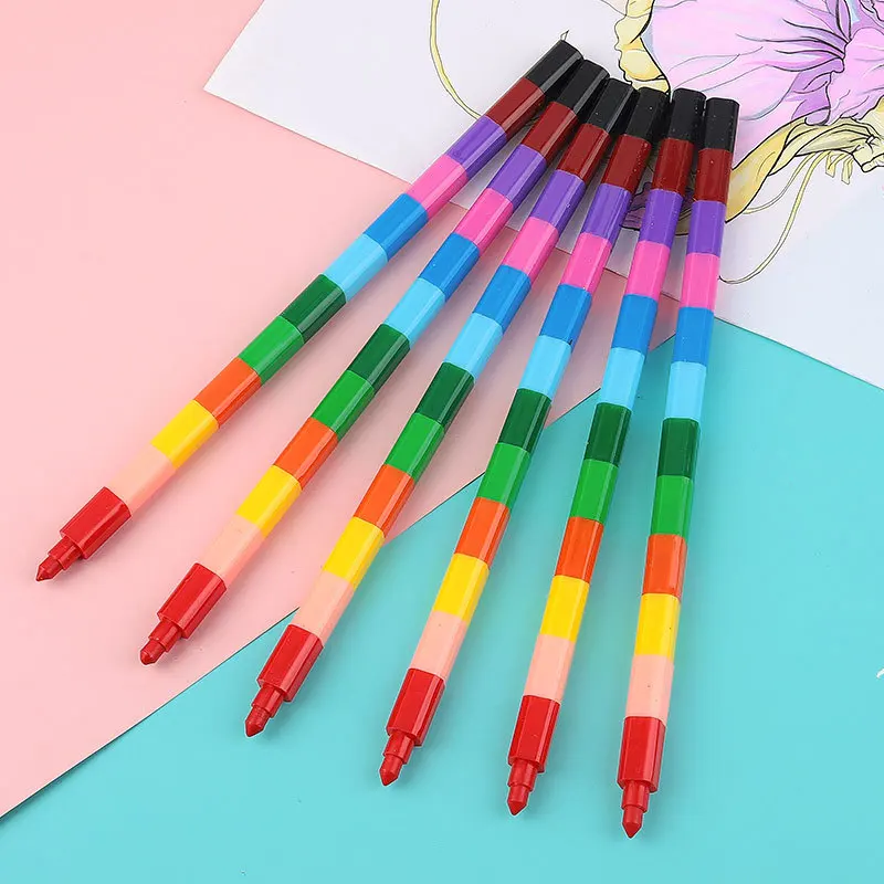 6/18pcs Block Patchwork Crayons 12 Colors Multi-Section Crayons for Kids Painting Doodling Coloring Plastic Crayons