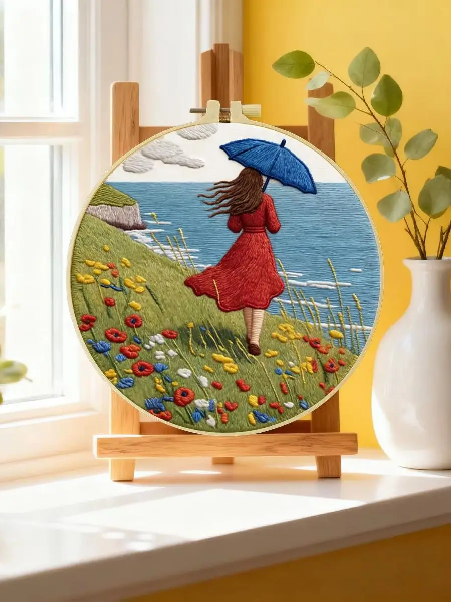 1 Stück 20X20CM/15X15CM 7,87/6,3 Zoll Die Rückansicht des Mädchens Stickerei-Starter-Kit DIY-Kit DIY-Stickerei-Kit Handarbeiten – Detail 6