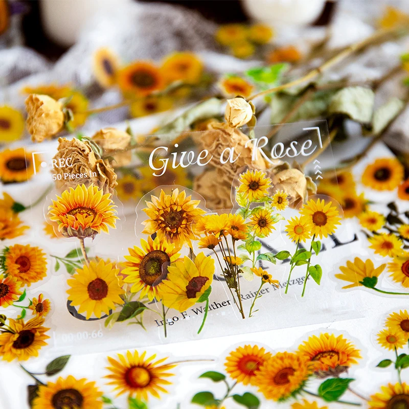 Yoofun 100pcs Aesthetic Natural Plants Waterproof PET Stickers Rose Flowers Label Card Craft Making Journal Scrapbooking diy