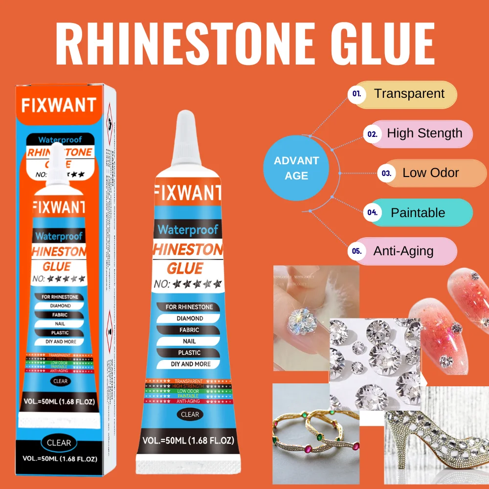 50ml FIXWANT Strass Colla Gel Colore trasparente Gel appiccicoso per manicure Strass Decorazioni per gioielli Colla per unghie