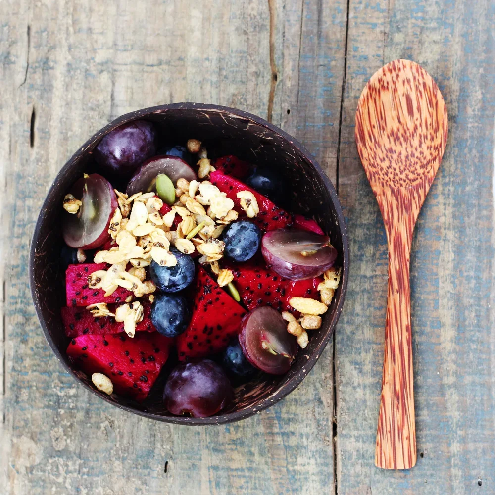 Trend Creativity Natural wood coconut tableware wood spoon dessert salad rice bowl shell bowl set handmade crafts coconut shell