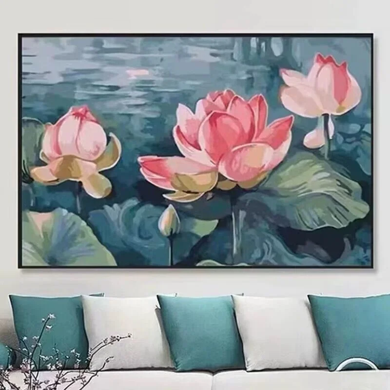 

Современный простой набор для вышивания крестиком: «Водяной лотос» – ручная вышивка для гостиной, ресторана, небольшой комнаты или спальни