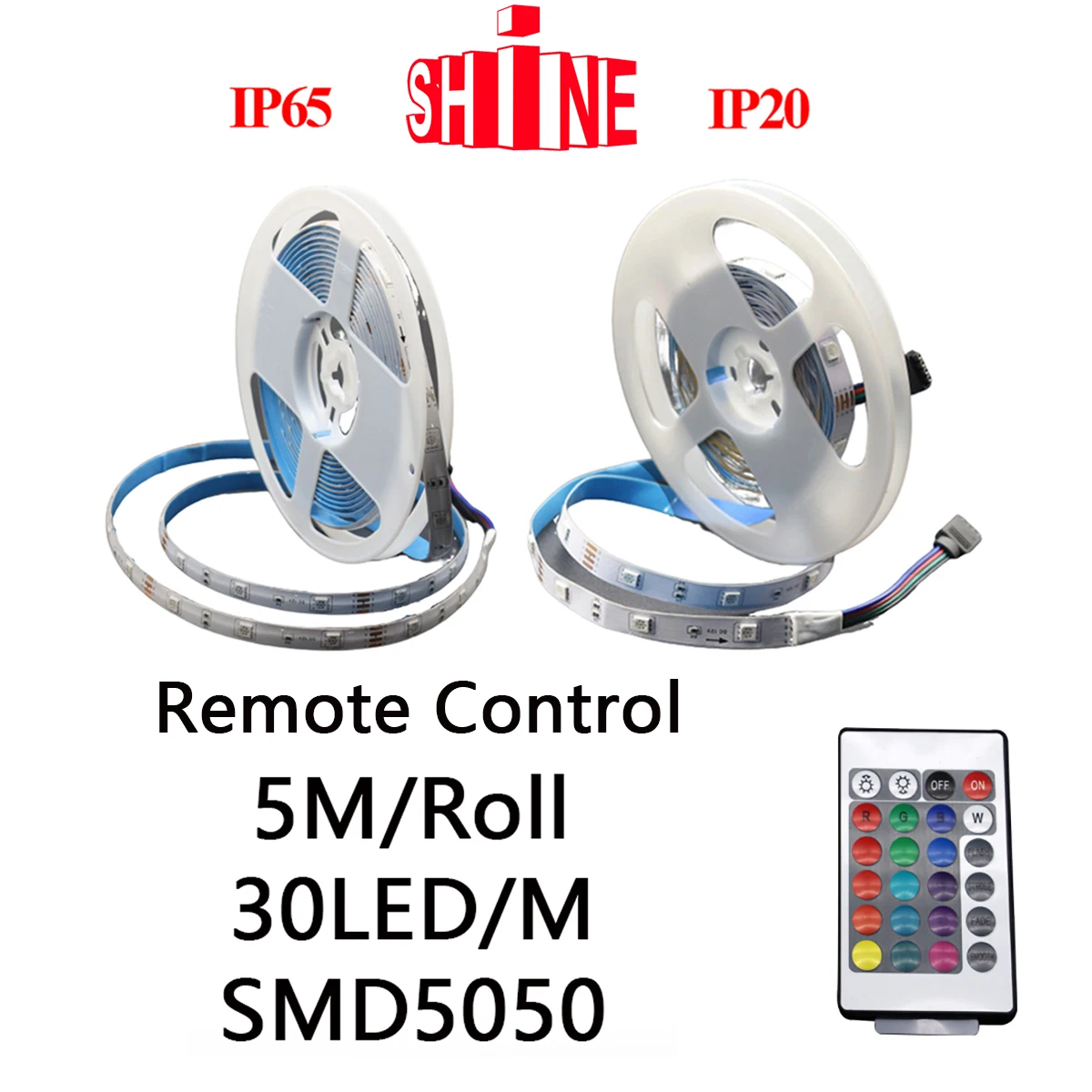 

IP20/IP65 RGB LED strip SMD5050 RGB 5M/Roll 30LED/M 150LED 12V 24 Infrared remote control suitable for home party decoration