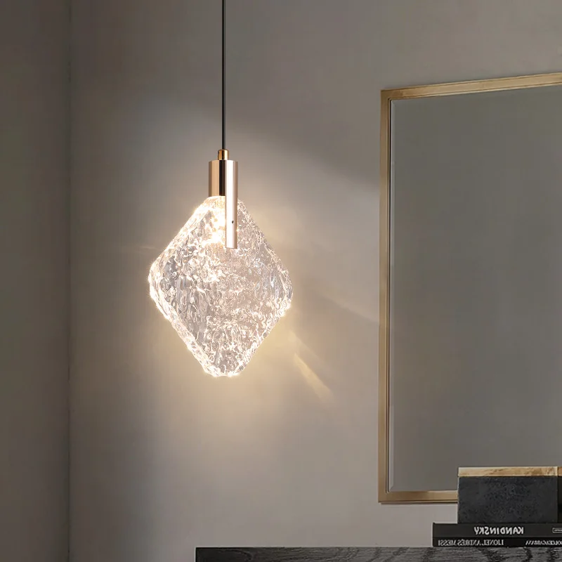 

Modern High Ceiling Pendant Lamps for Bedroom Bedside Lighting Black Gold Square K9 Crystal Hanging Light Living Room Bar Table