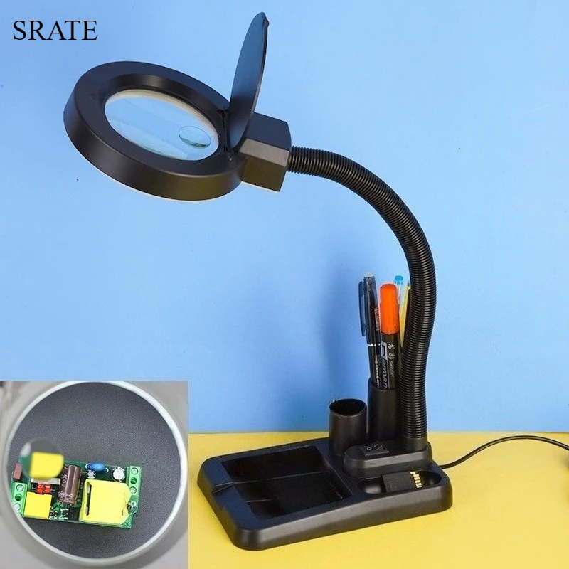 5X 15X Black White Magnifying Glass with LED Lights 40LED HD Magnifier Table Lamp for Reading Close Work Helping Hands Loupe