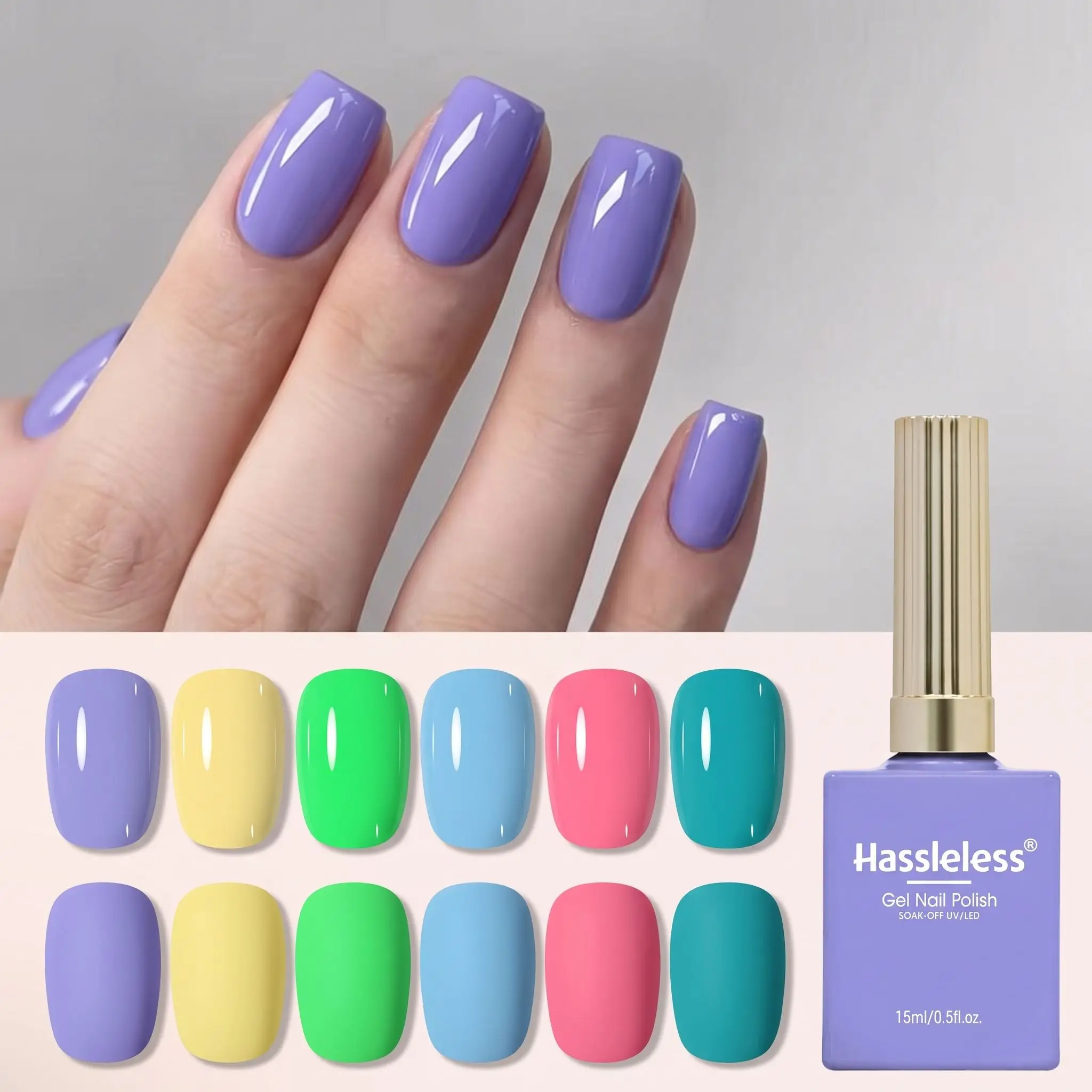 Hassleless 6-Piece Macaron Candy Color Nail Gel Set, 6-Color Large Set, 15Ml/Led Removable Nail Gel, Spring and Summer Macaron Series, High Saturation to Brighten Skin Tone, Dual-Effect Mirror and Matte Finish, Long-La