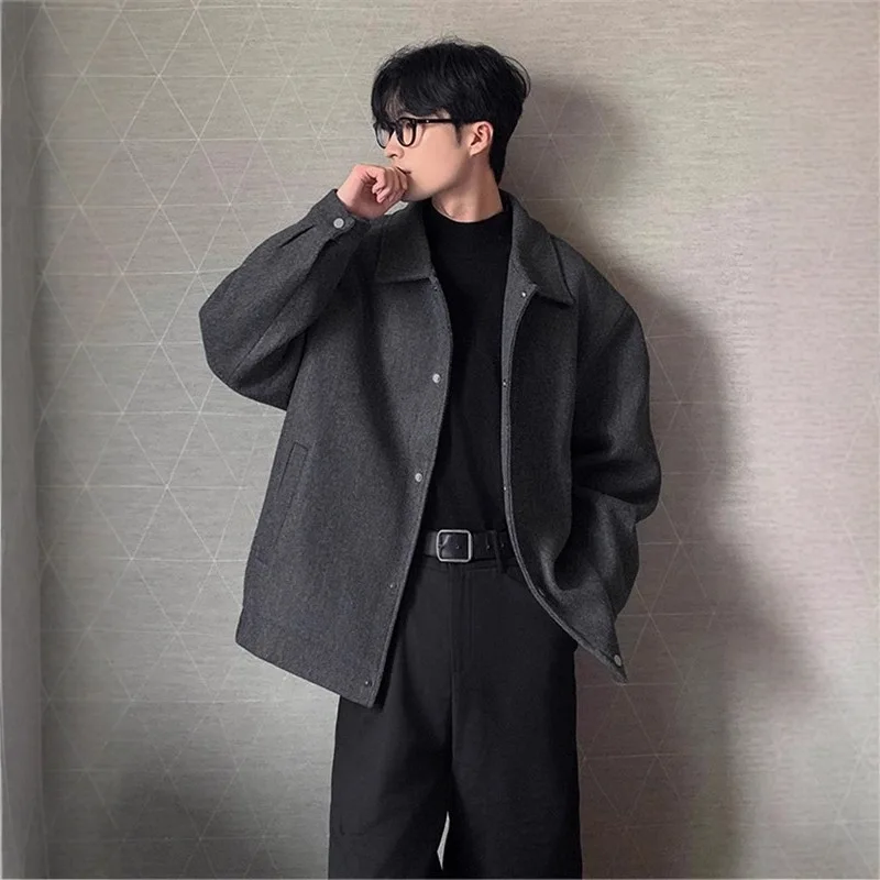 2026 New Men Wool Blend Coat Autumn Winter Handsome Loose Casual Overcoat Fashion Versatile Student Solid Outerwear