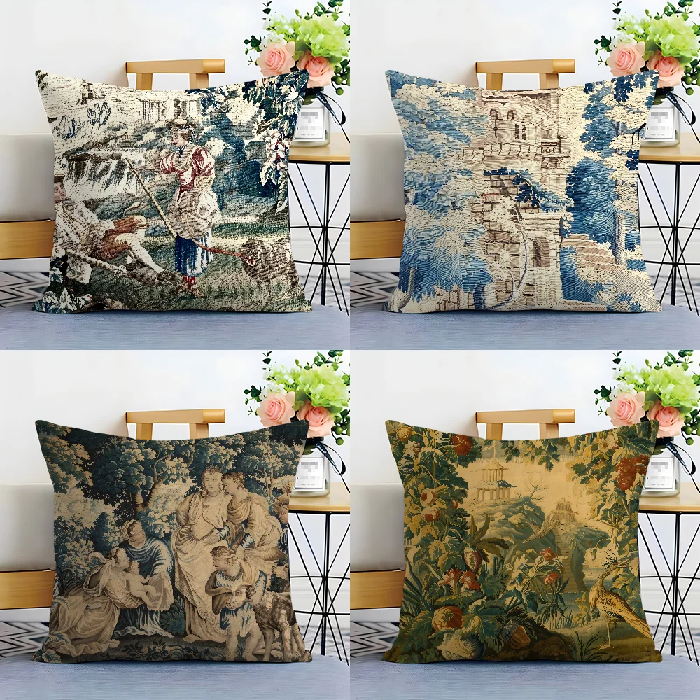 Aubusson Tapestry French 18th Century Pillow Case Plush Fabric Soft  Pillowcase Double Sided Print Cushion Cover Household Gifts