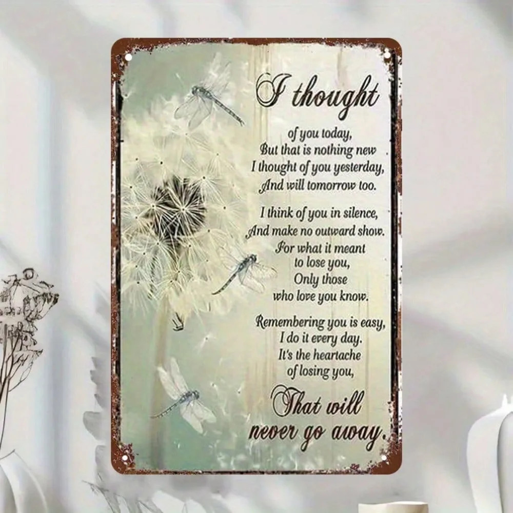

Memorial Sign For Grave "I Thought Of You Today" - Vintage Metal Wall Art Deco Poster with Poem, Durable Iron Daffodil Dandelion