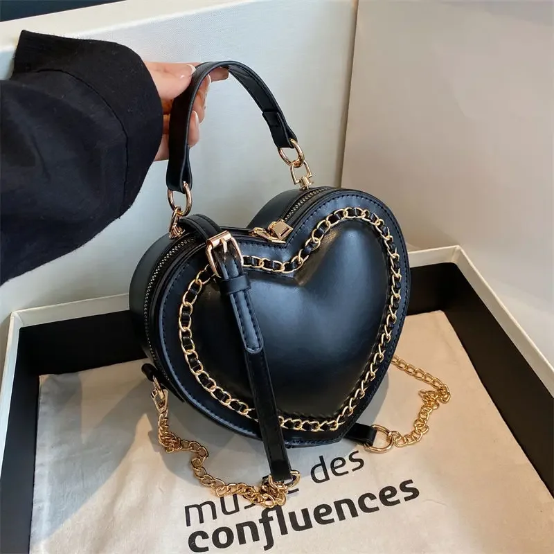 Chic Sweet Heart Crossbody Bags for Women JK Lolita Bag Solid Kawaii Shoulder Bag Office Lady Uniform PU Pack Bolso Mujer 2024