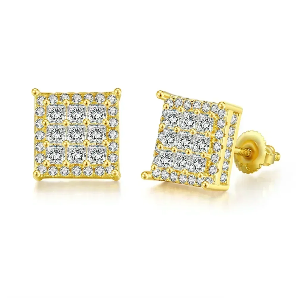 1 Pair Hiphop Rock Stud Earrings for Men Classic Silver Color Jewelry Crystal Iced Out Piercing Cartilage Ear Accessories Gift