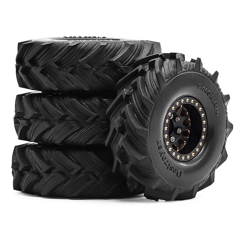 ล้อ RC แบบ Beadlock ทำจากทองเหลืองแท้ 1.0 พร้อมยาง สำหรับรถ RC Crawler ขนาด 1/18 1/24 รุ่น Trx4m SCX24 FCX24, 4 ชิ้น