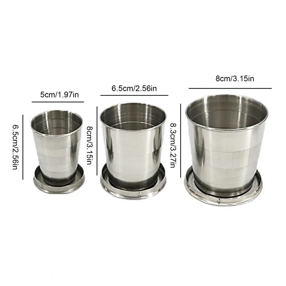 Small Foldable Cup Collapsible Stainless Steel Travel Cup with Keychain Foldable Outdoor Drinking Mug for Camping Hiking Fishing