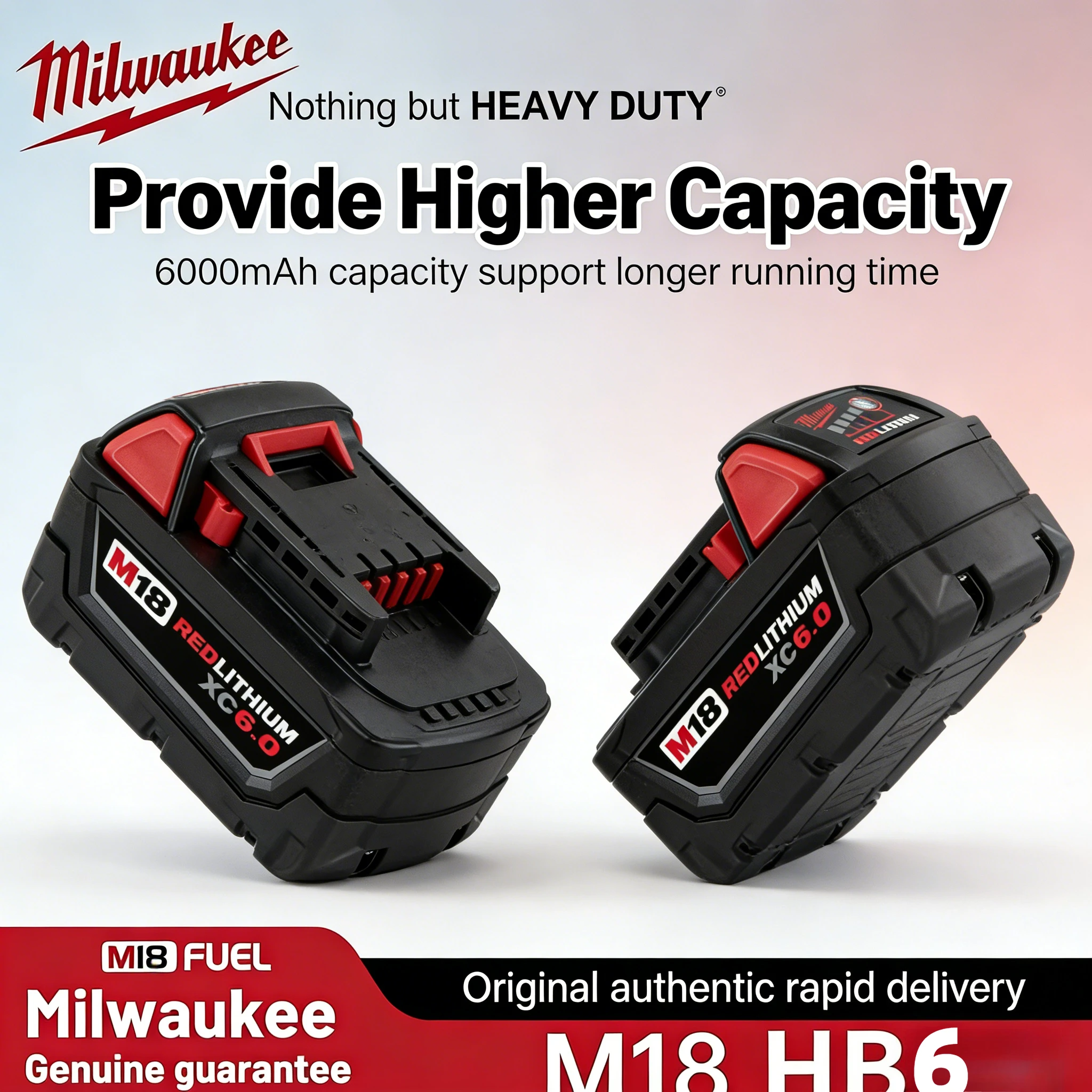 

High Performance 18V 6Ah Lithium ion Battery For Milwaukee M18 Compatible With 48-11-1880 48-11-1860 48-11-1850Power-Driven Tool
