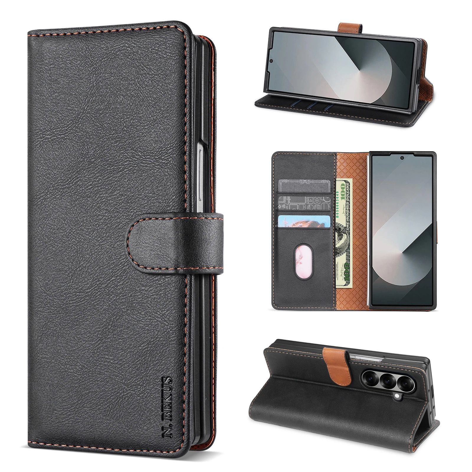 Leder-Handyhülle für Samsung Galaxy Z Fold 8 Ultra 7 6 5 4 Magnetische Hülle mit Kartenfach Geldbörse Faltbare Tasche