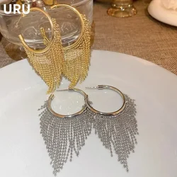 Modern Jewelry European and American Design Metal Tassel Hoop Earrings For Women Party Gifts Cool Trend Ear Accessories