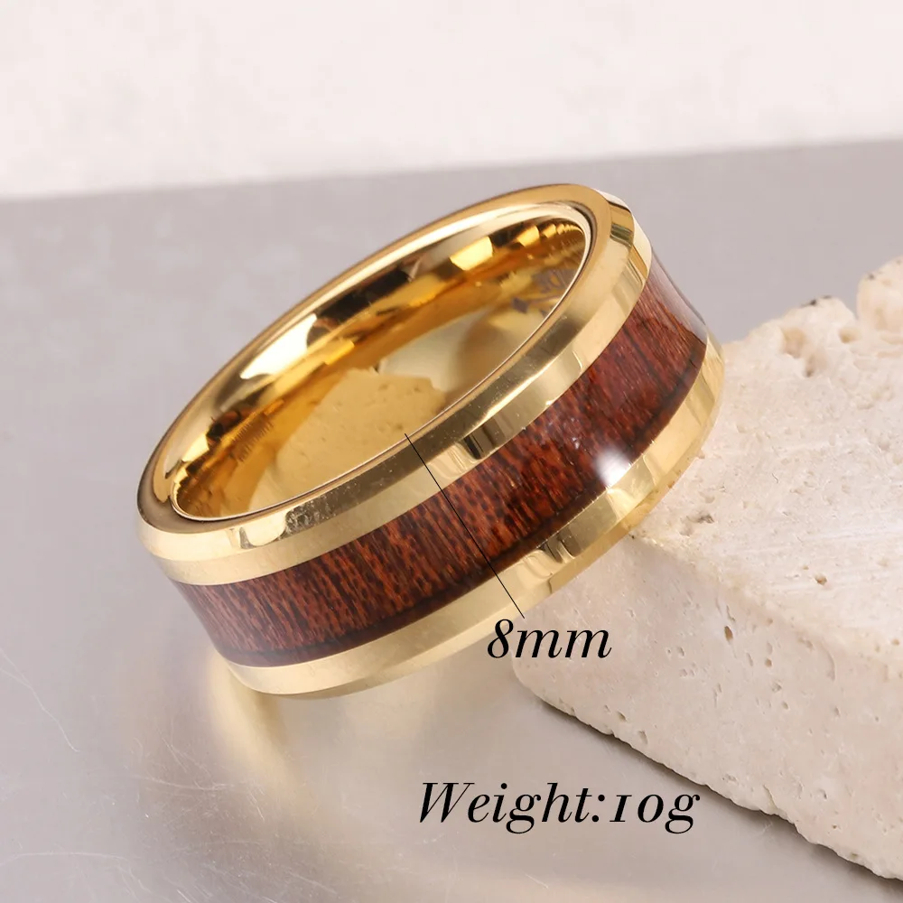 VQYSKO 8MM Brown Box Elder Wood Tungsten Wedding Band Mens Wedding Ring Wooden Ring Mens Gift