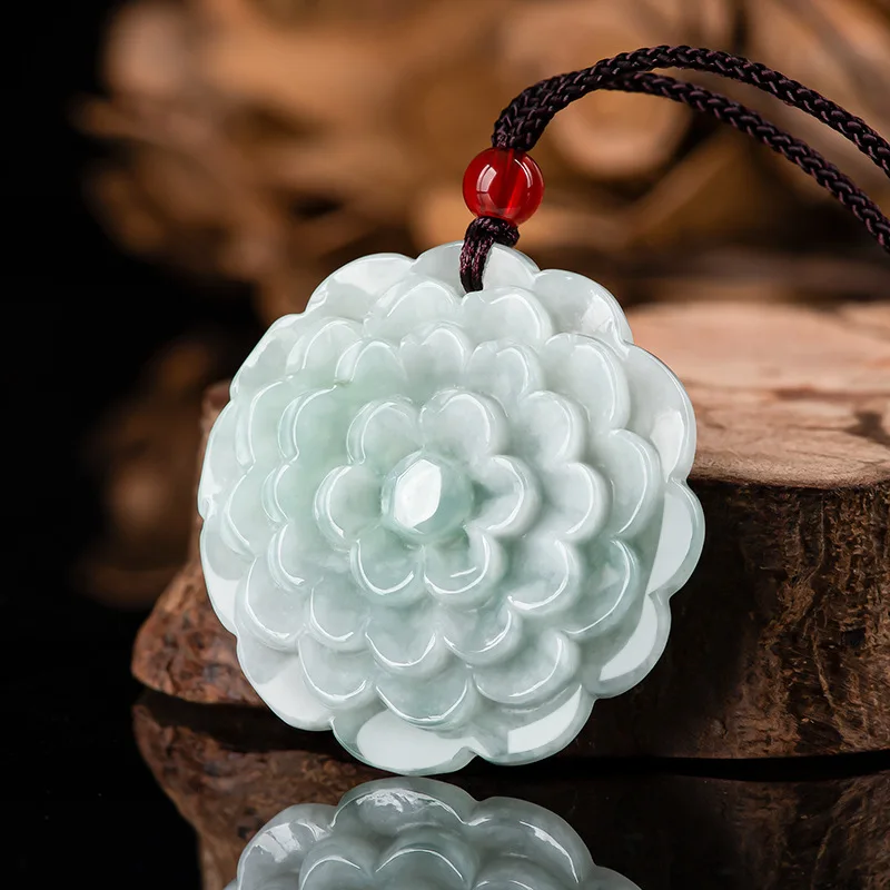 Natural Myanmar Jadeite Flower Pendant Necklace Charm Real Jade Designer Gemstone Carved Amulet Jewelry Luxury Gifts for Women