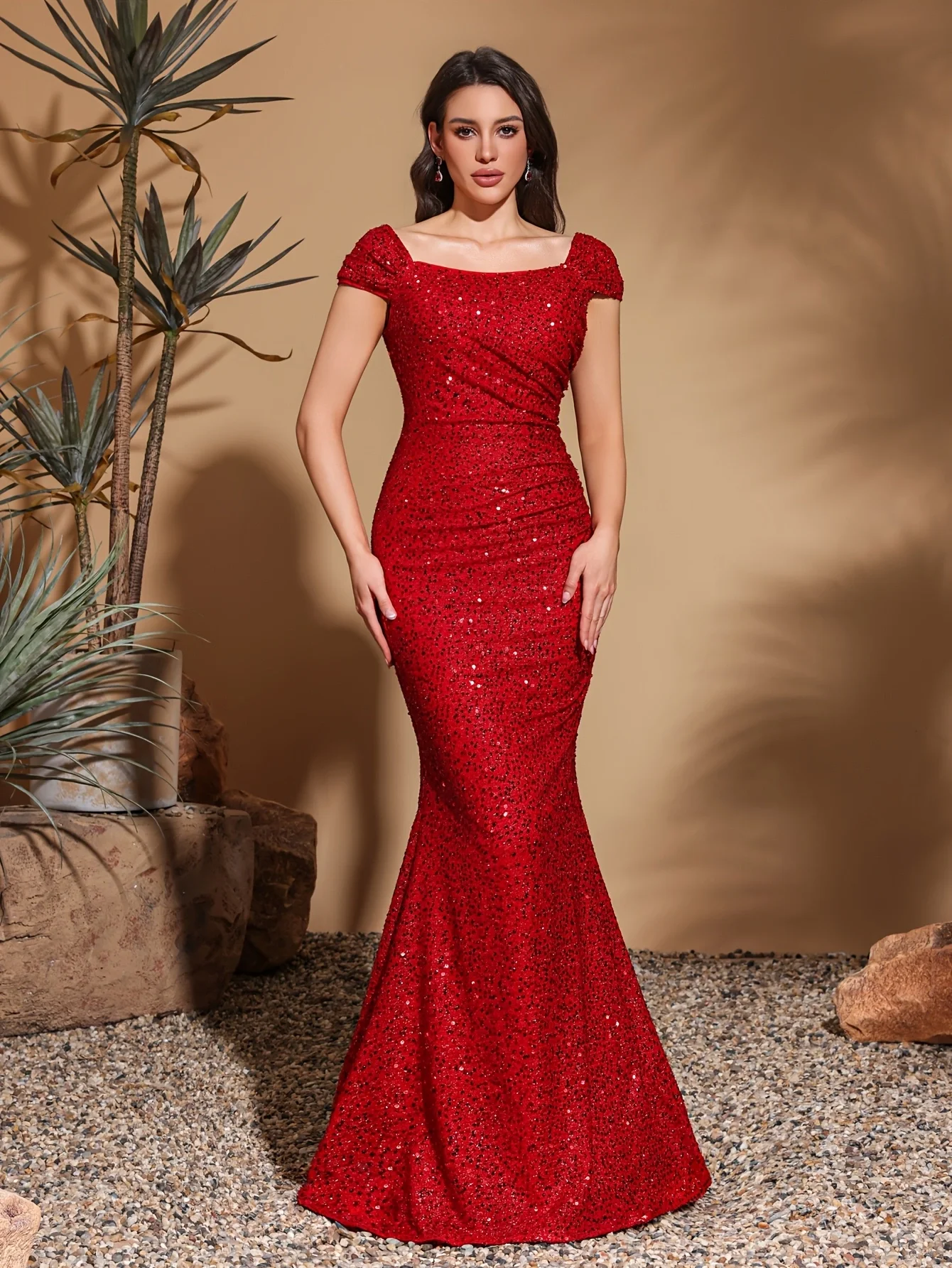 فستان بسيط وأنيق برقبة مربعة ومطرز لحفلات الورك، فستان أنيق وأنيق #3