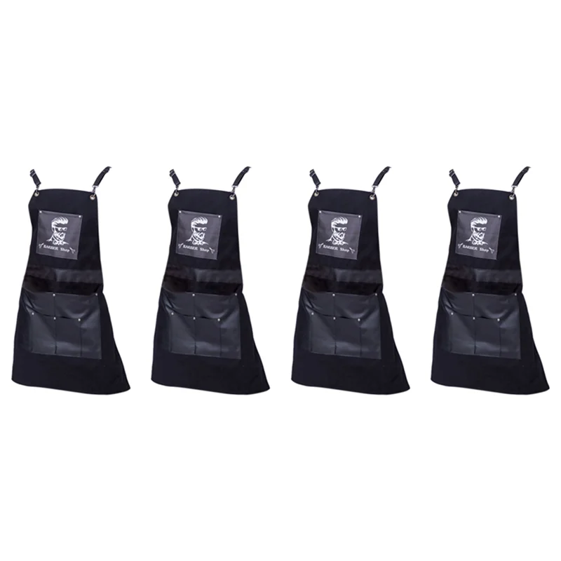 

4X Black Salons Hairdressing Cape For Hair Cutting Apron Oxford Buga Barber Pocket Hair Cutting Dyeing Cape