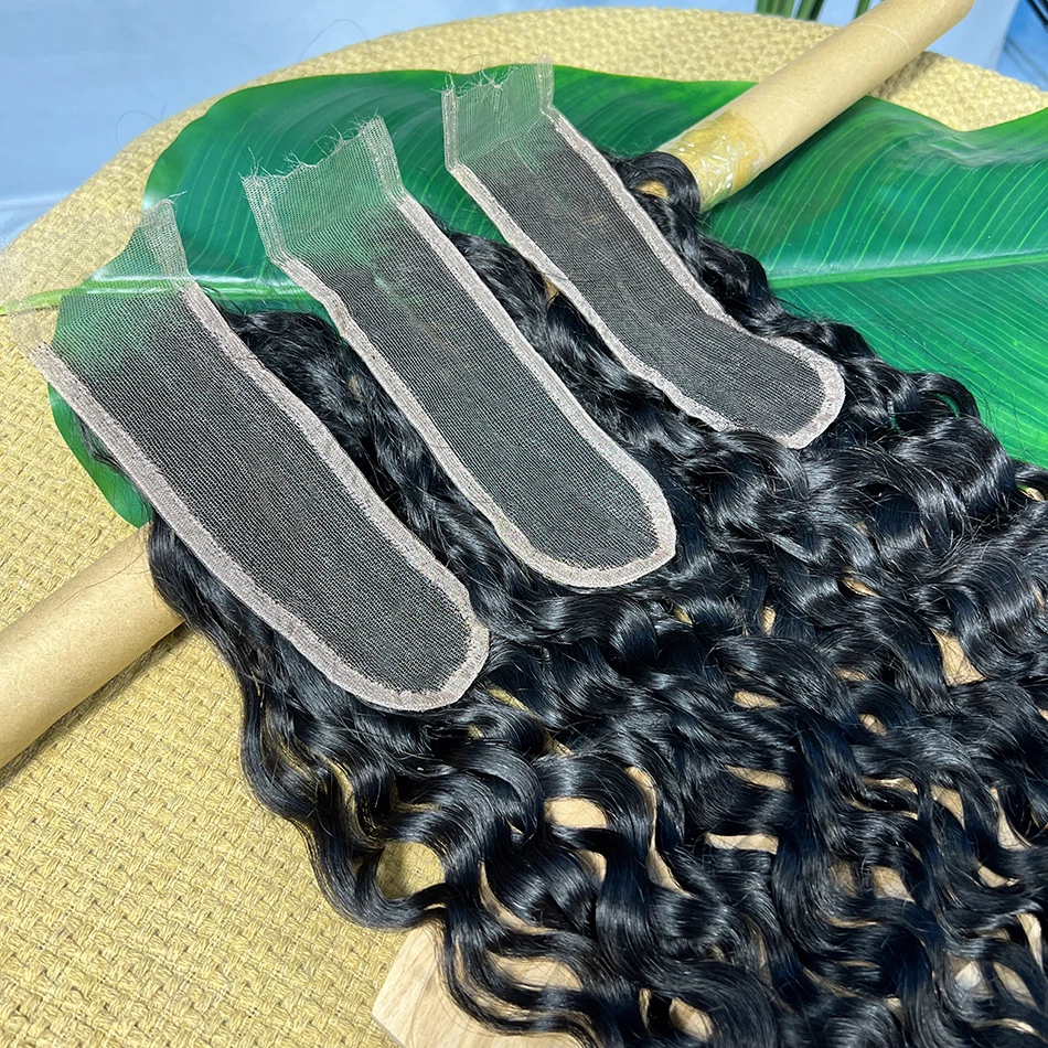 

Натуральные черные волосы 2x6 HD Lace Closure Water Wave с невидимым глубоким пробором, отбеленными узлами, 100% натуральные необработанные волнистые человеческие волосы