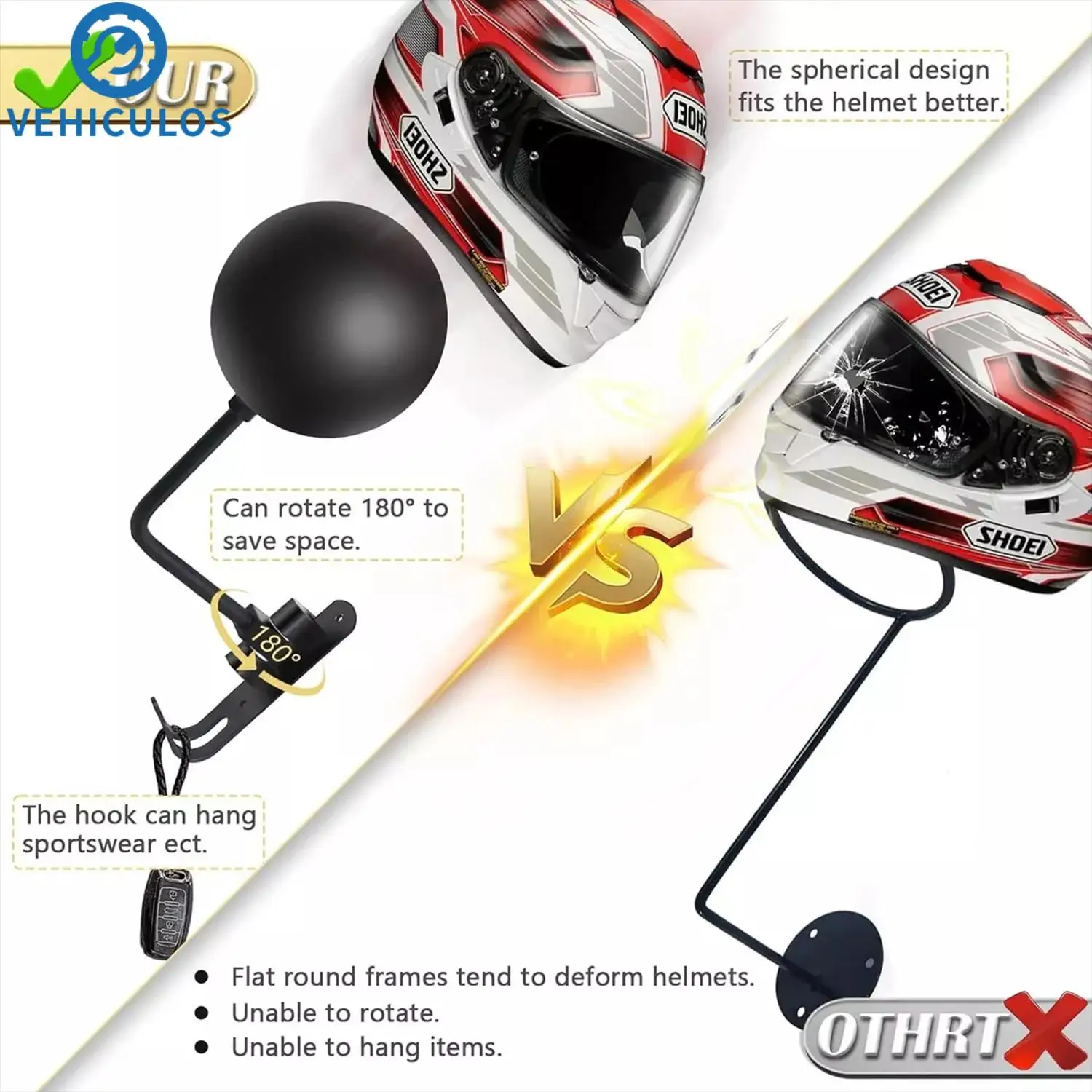 1pc Helmet Wall Mounted Motorcycle Helmet Holder Bracket Motorcycle Equipments & Parts