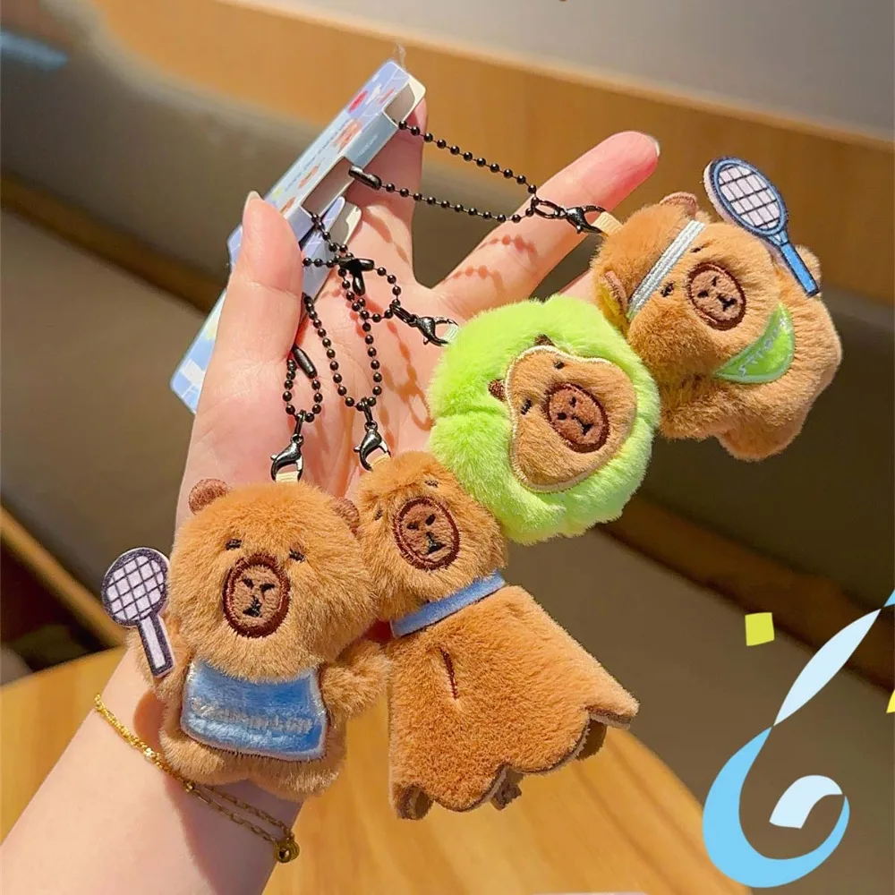 Brown Soft Capybara Key Ring Cross Dressing Basketball Backpack Flutter Doll Fur Tennis Plush Sport Pendant Women