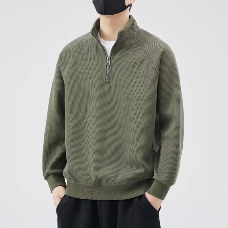 Halber Reiß verschluss Hoodie Männer Herbst und Winter neuer Trend reine Farbe einfache lose lässige Stehkragen Dec klack