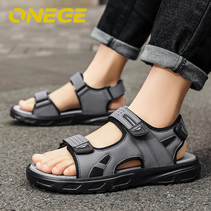 A Pair of Simple, Lightweight, New Sports Sandals, Summer Style, Non-Slip Driving Shoes for Men, Beach Shoes, Wear-Resistant, Large Size, Velcro Shoes
