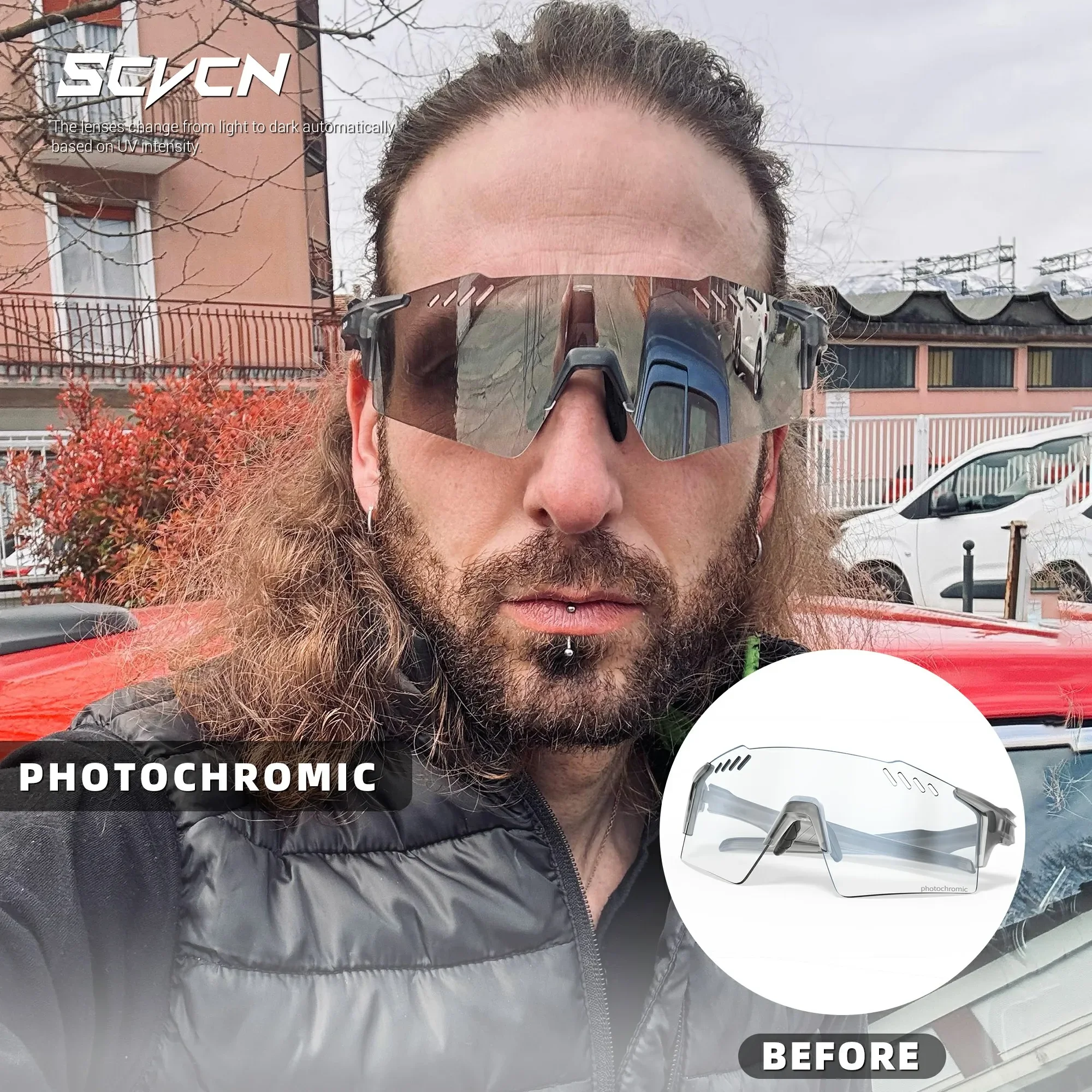 SCVCN New Outdoor Photochromic Cycling Sunglasses Sports Bike Cycling Glasses Man MTB Glasses Women Bicycle UV400 Protective
