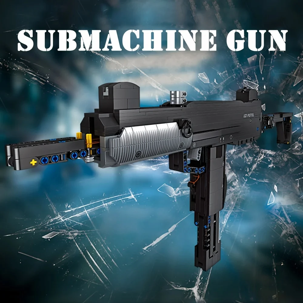 972pcs Ideas Fire Burst Brick High-Tech UZI Submachine Pistol Gun Game Model Building Blocks MOC Boys Toys Gifts