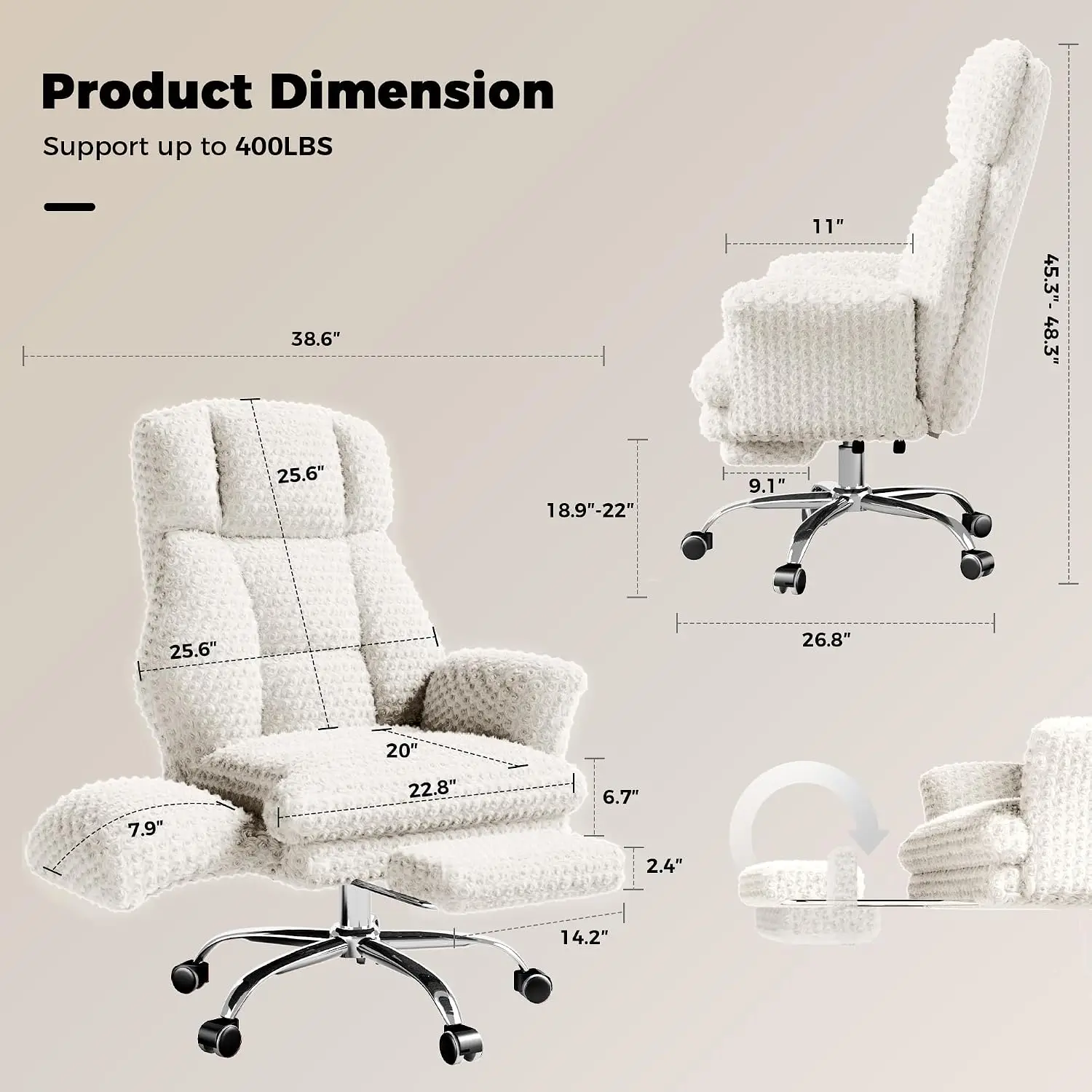Big and Tall Office Chair, Flip Armrests for Pets & Cross Legged Sitting