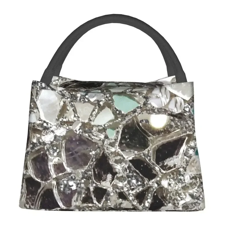 An Image Of An Explosion Of Sparkly Silver Glitter Thermal Insulated Lunch Bags Lunch Container for Work Travel Meal Food Box