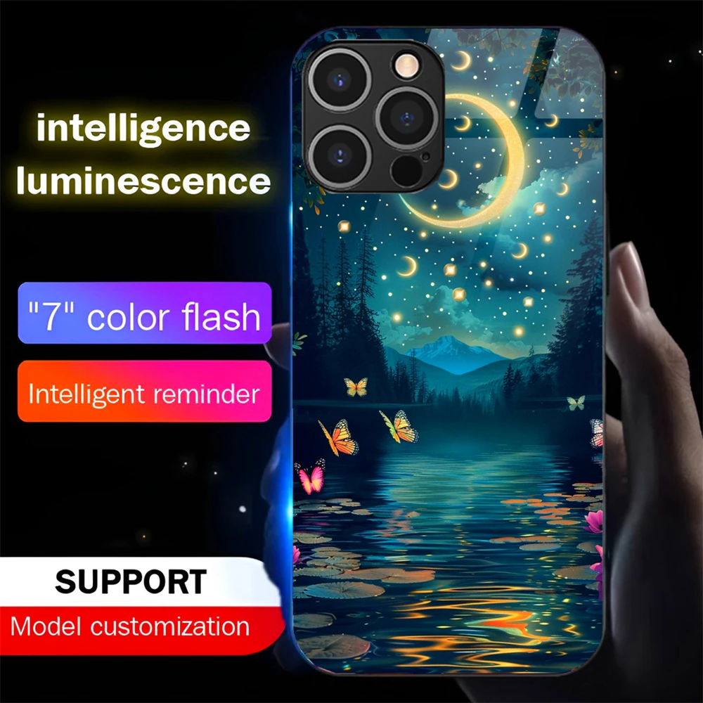 

Pretty Dreamy Forest Sound Music Control Led Light Phone Case Glowing Cover For iPhone 16 E 15 14 13 12 11 Pro Max X XS XR Plus